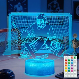 POSSHE Hockey Night Light, Hockey Goalie Gifts, 3D Illusion Lamp with Remote Control, 16 Colors Changing, RGB Flashing Mode, Timer and Dimmable, Hockey Gifts for Boys Christmas Decor