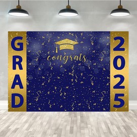 Lofaris 5x3ft Graduation Backdrop Navy Blue and Gold Class of 2024 Congradulation Photography Backdrop Bachelor Cap Congrats Grad Celebration Party Background Photo Booth Studio Props Banner