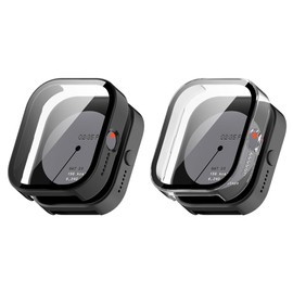 QINOUK Hard PC Case for CMF by Nothing Watch Pro with Built in Tempered Glass, [2-Pack] All Around Anti-Scratch Protective Case Compatible with CMF by Nothing Watch Pro-Black Clear