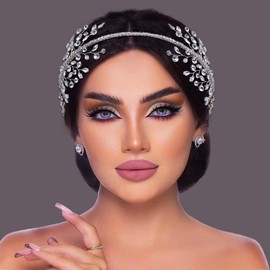 JHOO Bridal Headband For Wedding- Silver Rhinestone Hair Accessories -For Women and Girls(silver)