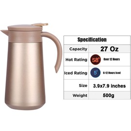 Goeielewe Thermal Coffee Carafe Tea Pot Stainless Steel Insulation Pot Double Wall Vacuum Insulated Coffee Tea & Beverage Dispenser for Coffee Milk and Tea, 27 Oz (Champagne)