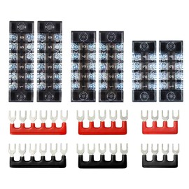YFFSFDC Fixed Terminal Block, Set of Terminal Blocks, 600V, 15A, 2 Row Type, 4 Poles, 5 Poles, 6 Poles, 2 Color Insulated Crimp Terminal Set Included