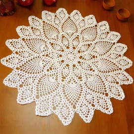 Handmade 20 Inch Tablecloth Crochet Placemats Doilies Handmade Lace Round Cotton Beige