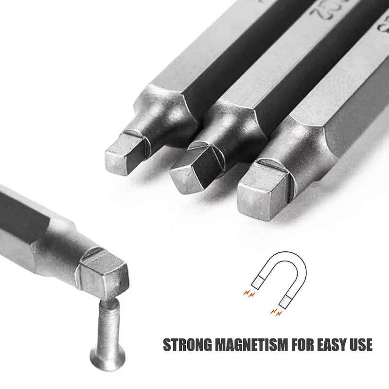 Square Drill Bit Set, 3PCS 100MM Magnetic Square Head Screwdriver