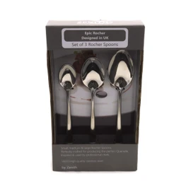 Rocher Chef Professional Catering Spoons Set of 3, Small, Medium and Large, 18/10 Rocher Spoons, Stainless Steel, Perfect for Producing a Rochelle and One Handed Quenelle