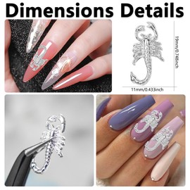 JERCLITY 20 Pieces Scorpion Nail Charms Silver Scorpion Charms for Nails Silver Nail Charms Scorpion Nail Gems and Charms for Women Girls Nail Art