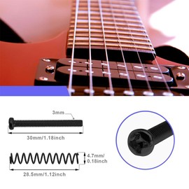 8 Sets Humbucker Pickup Mounting Screw with Double Coil Pickup Ring & Height Adjusting Spring, Black American Thread for US Electric Guitar Humbucker Replacement,Black