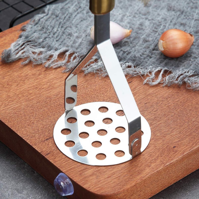 Berglander Potato Masher, Heavy Duty Stainless Steel Gold Handle Potato