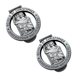 ZIMISI Saint Christopher Medal Visor Clip for Car, Go Your Way in Safety Vehicle Sun Visor Clip Present, Religious Safety Blessing Auto Interior Decoration Accessory for Driver, Family, Friend (2PCS)