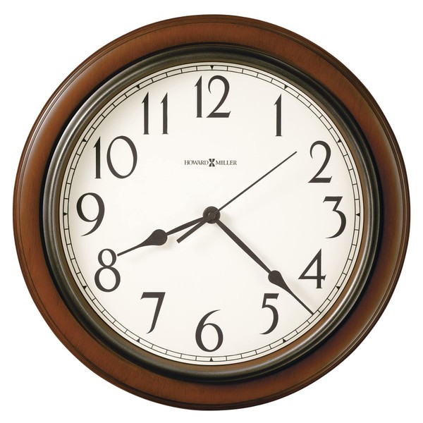 Howard Miller Kalvin Wall Clock 625-418 ? Medium Brown Cherry Finished Case, Charcoal Gray Accents, Modern Home Decor, Classic Round Design, Quartz Movement