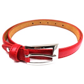 Ladies Skinny Leather Belt (34" to 37" LARGE, RED)