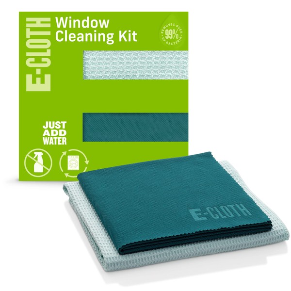 E-Cloth Microfiber Cleaning Cloth Glass Kit - Microfiber Towel Window Cleaning Kit - Microfiber Towels for Cars, Windows, Mirrors, & More - Green
