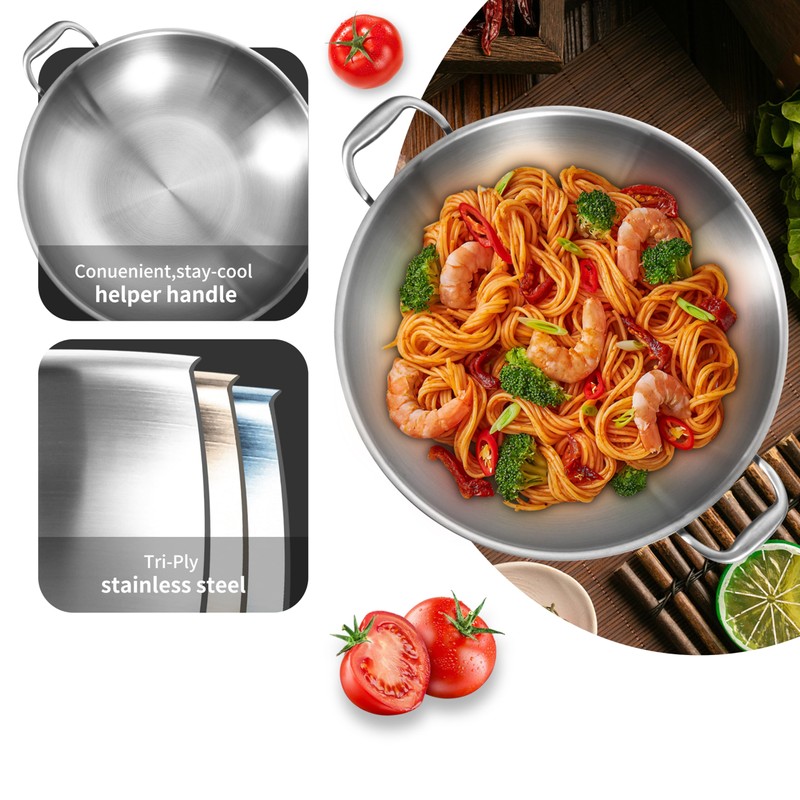 14.5 Inch Stainless Steel Wok with Steel Lid | Jumbo