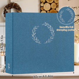 Lanpn 2 Packs Photo Album Scrapbook 12x12, Linen Cover Wreath Design Top Load 3 Ring Folder Binder Photobook Photo Book 12 x 12 inch with 30 Plastic Sleeves 60 Pages Blue