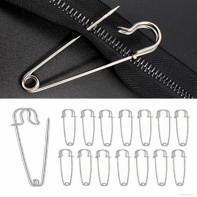 15 Pcs Large Safety Pins, 3 Inch / 75 mm