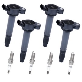 HENGCOOL Ignition Coils & Spark Plugs Set - 4 Packs UF-487 Compatible with Toyota 2.5L 2.7L 2009-2018 - Camry Highlander RAV4 Sienna Venza Sequoia Tundra 4.6L 5.7L - Replace 9091902251 9091902255