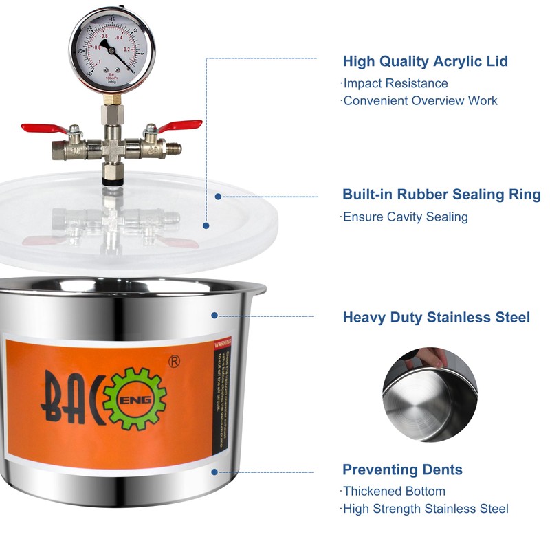 BACOENG 2 Quart Vacuum Chamber, Stainless Steel Degassing Chamber Kit