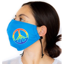 Headmost Comfymask 3 Layer Large Fabric Facemask: Water Repellent, Washable, Breathable & Toggle Adjustable Face Mask (Royal Peace Sign)