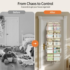 Yecaye 5-Tier Over The Door Organizer Dual-Column, 80lbs Load Over the Door Storage of 10 Compartments, Heavy Duty Extra Large Door Organizer Hanging for Bedroom Closet Nursery Bathroom Pantry, Beige