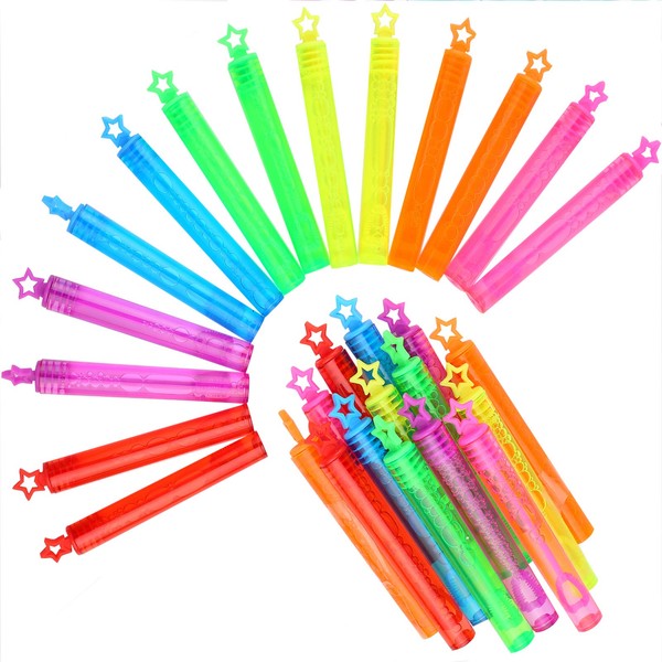 Laxdacee 28 Pack Mini Bubble Wand Set(7 Colour), Punertoy Party Favor Summer Toy for Kids Party, Celebrations, Birthdays, Gift
