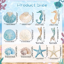 48 Pcs Summer Ocean Themed Decor Seashell Seahorse Hanging Ornaments Nautical Sea Animal Decor Tree Ornaments with Ropes Coastal Christmas Tree Ornaments for Home Weeding Birthday Party Decorations