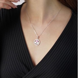 MATERIA by Matthias Wagner KA-407 Heart Pendant 925 Silver Enamel Pink with Zirconia Rhodium-Plated, Silver Cubic Zirconia Silver Zirconia enamel, Cubic Zirconia