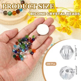 PATIKIL 6mm Bicone Crystal Beads, 200 Pcs Glass Faceted Bicone Beads Loose Spacer Bead for Jewelry Making Bracelet Necklace Earrings Wind Chimes Craft, Clear