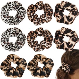 8 PCS Leopard Hair Scrunchies Elastics Hair Bobbles Leopard Print Hair Rope Smooth Ponytail Scrunchies Vintage Large Scrunchie Ponytail Holder Accessories for Women Girls