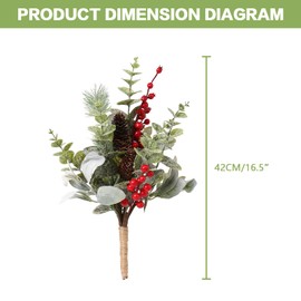 RoseCraft 2PCS Christmas Decorations, 16.5Inch Artificial Red Berry Flowers Stem Table Decorations Twig Branches Ornaments, for Xmas Holiday Party Vase Flower Arrangement Decor.