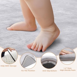 Thick Baby Play Mat for Floor,Padded Foam 59x39 Nursery Rug,Ultra Soft Support&Plush Feel Tummy Time Mat,Non Slip for Toddler,Infants,Kids Play,Yoga,Baby Crawling (Light Grey)