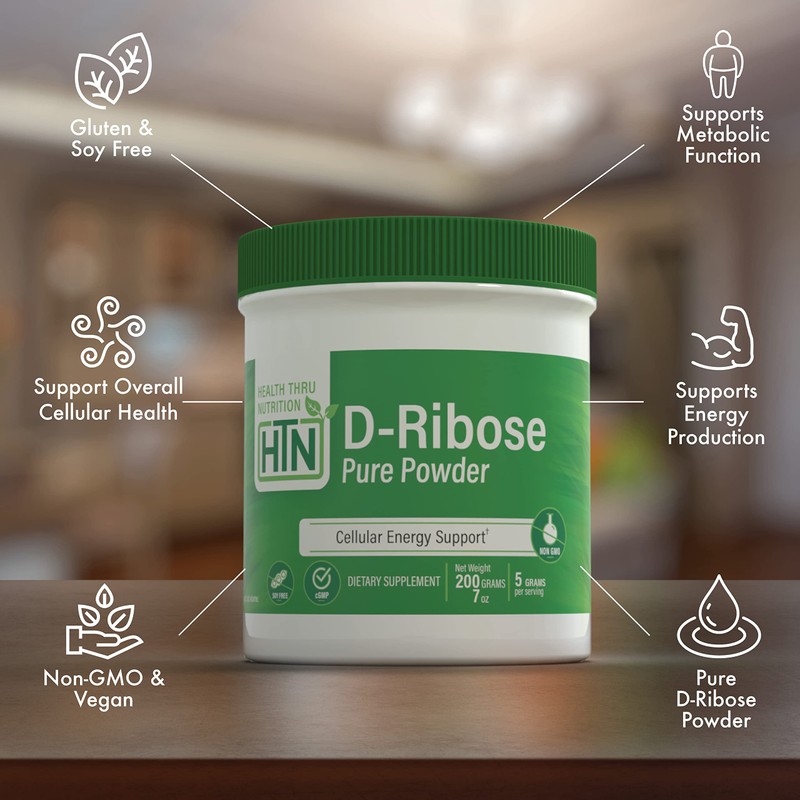 D-Ribose Pure Powder 200g Jar (5g per Serving) Non-GMO/Soy-Free/Gluten Free