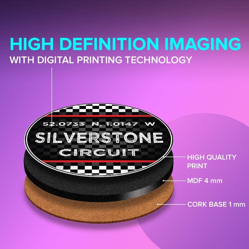 1 x Round Jumbo Size Coaster 12cm Silverstone Circuit Racing
