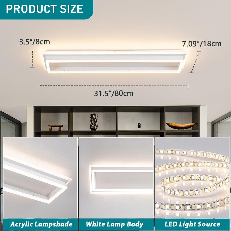 Vloitgol Dimmable Led Ceiling Light with Remote Control 31.5in Modern