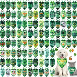 Sweetude 100 Pcs St Patrick's Day Plaid Dog Bandanas Bulk with Sayings Irish Pet Scarf Bibs Adjustable Washable Holiday Costume Accessories Grooming Supplies for Small to Large Cats Dogs