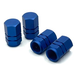 COTRAX Aluminum Air Valve Cap Set of 4 Tire Wheel Car Motorcycle Universal Dress Up Lightweight Made in Taiwan Valve Cap Hexagonal Set of 4 (Matte Blue)