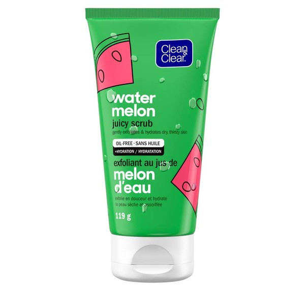 Clean & Clear Hydrating & Exfoliating Juicy Watermelon Face Scrub, Gentle & Oil-free Daily Facial Cleanser, 119g, 119 grams