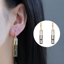 Wendalern Cubic Ziconia Square Dangle Earrings Diamond Crystal Geometric Rectangle Drop Earrrings Gold Huggie Hoop Earrings Rhinestone Bar Hoop Earrings Jewelry for Women Girls