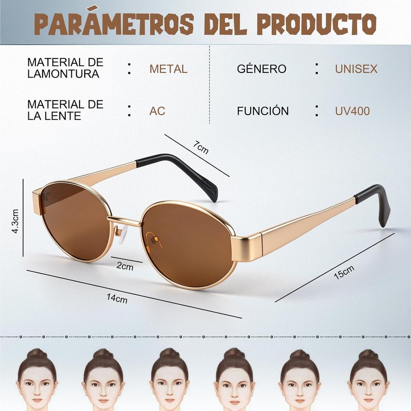 3 Piezas Lentes de Sol Ovalados Retro