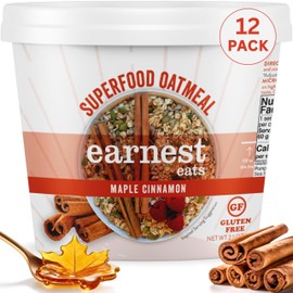 Earnest Eats Superfood Oatmeal Cups - Maple Almond Cinnamon – 8g Plant Protein, Gluten Free, Vegan, On-the-Go Breakfast, 2.1 Ounces Each (12 Pack)