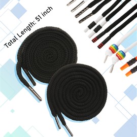 EKIND 2PCS 51 Inch Long Universal Drawstring Cords Replacement with 1PC Easy Threaders, Suitable for Sweatpants,Shorts,Hoodie String, Simple and Durable(Black Cord, Round Metal Head)