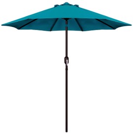 Blissun 9' Outdoor Patio Umbrella, Outdoor Table Umbrella, Yard Umbrella, Market Umbrella with 8 Sturdy Ribs, Push Button Tilt and Crank (Cerulean)