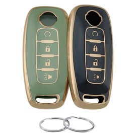 REPROTECTING TPU Key Fob Cover Compatible with Nissan Pathfinder Rogue Kicks (Black/Green, 4 Buttons/TPU)