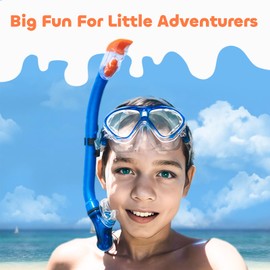 Kids Snorkel Set, Kids Goggles Snorkeling Gear Swimming, Anti-Fog Tempered Glass Snorkel Mask with Foldable Breathing Tube, 180 Degree Full View Anti-Leak Diving Mask for Age 6-14 Unisex