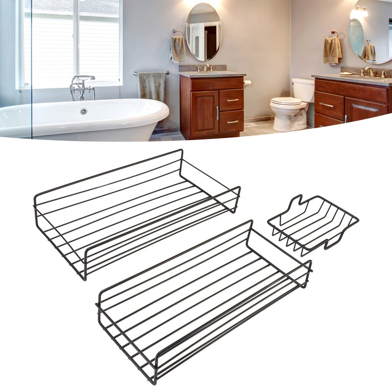 Shower Caddy Shelf Basket Self Adhesive Wall Mount Black Storage