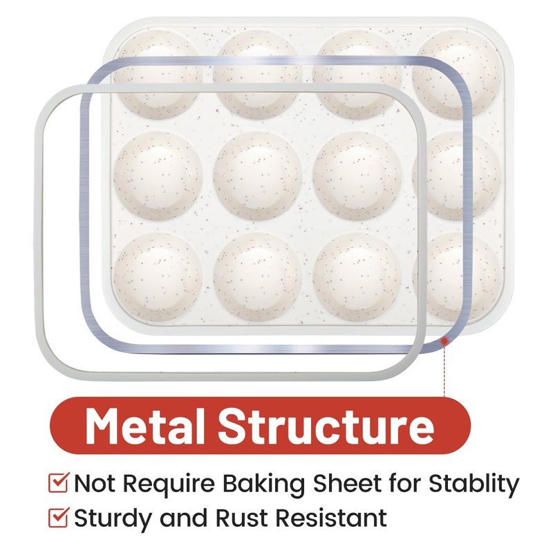 CAKETIME Silicone Muffin Pan, Metal Reinforced Frame Regular Size Cupcake