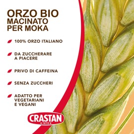Crastan Orzo Tostato e Macinato per Moka - Espresso - Infusione da agricoltura biologica - 1 Barattolo da 400 g