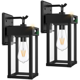 2 Pack Outdoor Solar Wall Light Fixtures With Dusk To Dawn Sensor,Large Size Black Outdoor Wall Lights with 3Lighting Modes,Exterior Waterproof Solar Wall Sconce Light for Outside,Garage(Black-2P)