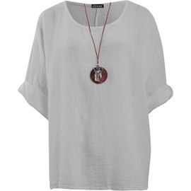 Love My Fashions Women's Italian Tunic Top Round Neck 3/4 Sleeve Plain Casual Lagenlook Top Plus Size UK Fashion Comfortable Oversized Loose Fit Light Grey