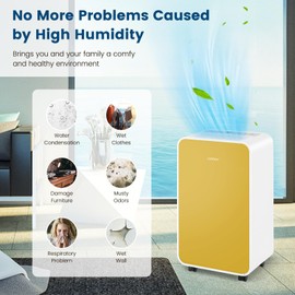 COSTWAY 2500 Sq. Ft Dehumidifier for Basement, 32 Pints Portable Quiet Dehumidifier with Sleep Mode, 24H Timer, Auto Shut Off, Auto Defrost & Drain Hose for Basement Bathroom (Yellow)