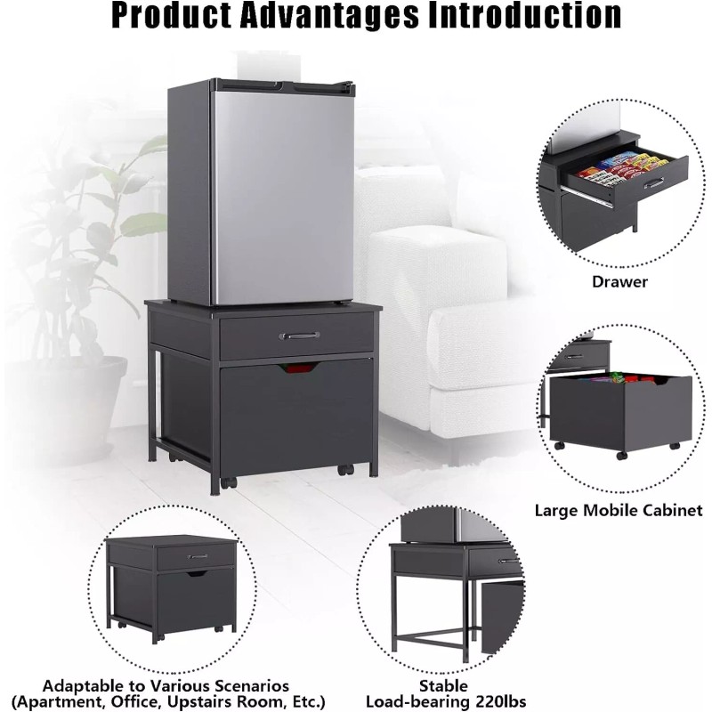 GDLF Mini Fridge Stand with Storage, Heavy Duty Fridge Table